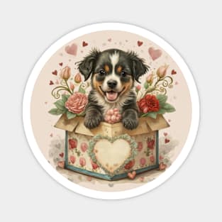 Cute Puppy in a candy box illustration Magnet